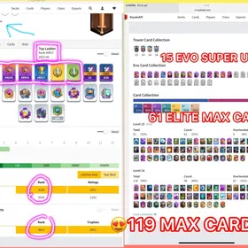 🎯US LOCAL 🇺🇸 TOP RANK 4143 TOP LADDER RANK 8917🏆119 MAX CARDS  61 ELITES 15 EVO 💯 XP 66 KT 15 ARENA  thumbnail 3