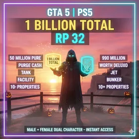 🕸️ SecureFlow 🕸️ GTA 5 | PS5 🕸️ 1 Billion Total ( 50 Million Pure Cash + 990 Million Worth Deluxo ) 🕸️ RP 32 🕸️ GIFTS