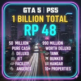 ♻️ Trusted ♻️ GTA 5 | PS5 ♻️ 1 Billion Total ( 50 Million Pure Cash + 990 Million Worth Deluxo ) ♻️ RP 48 ♻️ GIFTS