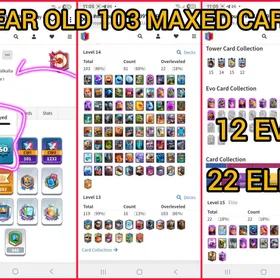 🎯[RARE]👑LEV-60👑12-EVO CARDS😎103-MAX CARD🎯22-ELITES❤️9280-TROPHIES🏆KT-15💫ARENA-23💥164 EMOTES🫧12-KT SKINS👀INSTANT DELIVERY✅