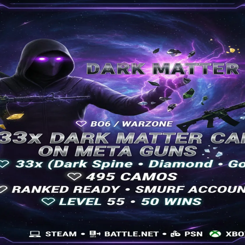 🪀 Black Ops 6 / Warzone 4 🪀 33x Dark Matter Camo on META GUNS 🪀 33x ( Dark Spine , Diamond , Gold ) 🪀 495 Camos 🪀 Ranked Ready 🪀 Level 55