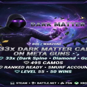 🪀 Black Ops 6 / Warzone 4 🪀 33x Dark Matter Camo on META GUNS 🪀 33x ( Dark Spine , Diamond , Gold ) 🪀 495 Camos 🪀 Ranked Ready 🪀 Level 55