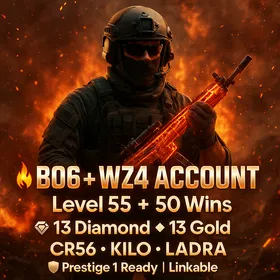 💍 META ACCOUNT 💍 13 Diamond (Kilo+CR56 +LADRA ) 🏅 Level 55 & 50 Wins | 🕹️ BO6 Complete 🔥 195 Camos | 💠 13 Diamond | 🏆 15 Gold 🦹 18 Operators 
