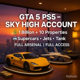 🚨 GTA V | PS5 💎 1 Billion Combat-Ready Account 🎮 (💰 40M Pure Cash + 🚘 Vehicle Bundle) 🔟 Supercars • 🛡️ Tank • ✈️ 2x Jets 🏢 Facility •