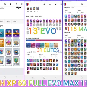 🎯27500 GMS HIGH XP 63 [💎] 27 TOWER SKINS 🧜 9k CUPS 🏆 KT 15  ARENA 23 [💯]  115 MAX 31 ELITES 13 EVO [😍] 119 CARDS OPEN [🔥] 150 EMOTES  thumbnail 5