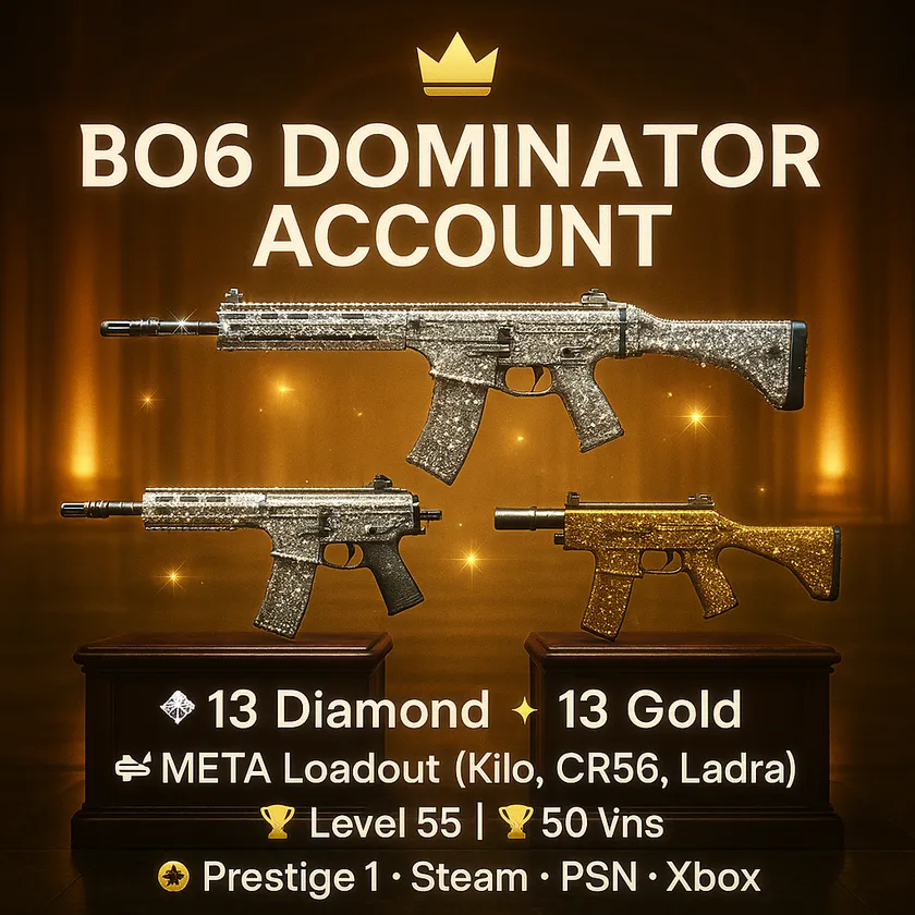 ✨BO6 META STACKED ACCOUNT✨ 13x Diamond Camo (Kilo + CR56) 🪙 Level 55 | 💢 50 Ranked Wins 🎯 195 Camos • 13 Diamond • 15 Gold 🧠 18 Operators