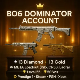 ✨BO6 META STACKED ACCOUNT✨ 13x Diamond Camo (Kilo + CR56) 🪙 Level 55 | 💢 50 Ranked Wins 🎯 195 Camos • 13 Diamond • 15 Gold 🧠 18 Operators