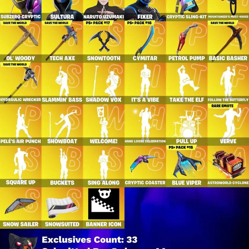 [PC/PSN/XBOX] 119 skins | Subzero Cryptic | Sultura | Naruto Uzumaki | Fixer | Hybrid | The Imagined | Joey | Galaxy Scout | Kymera | Twyn 