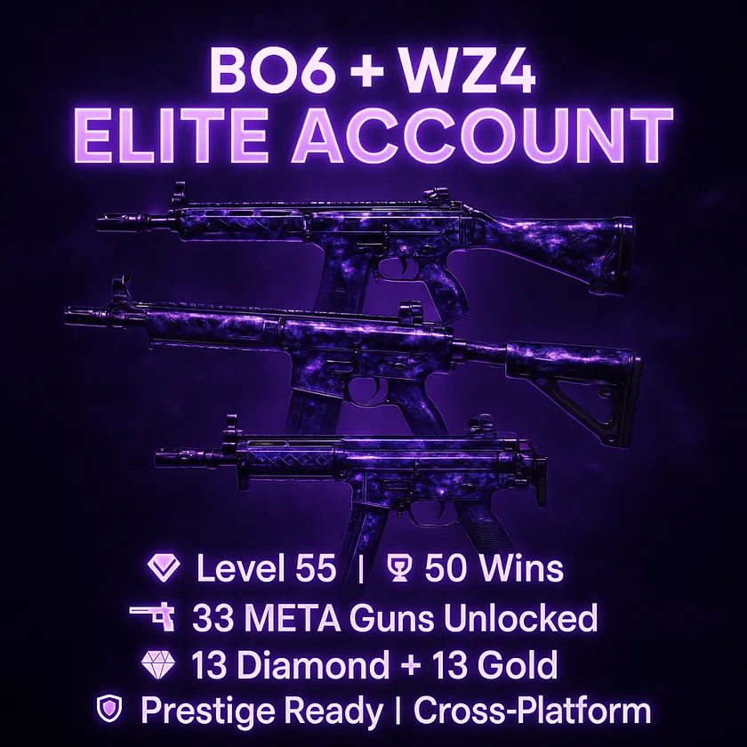 🔱BO6 META STACKED ACCOUNT🔱 13x Diamond Camo (Kilo + CR56) 🚀 Level 55 | 🎖️ 50 Ranked Wins 🪄 195 Camos • 13 Diamond • 15 Gold 🧱 18 Operators