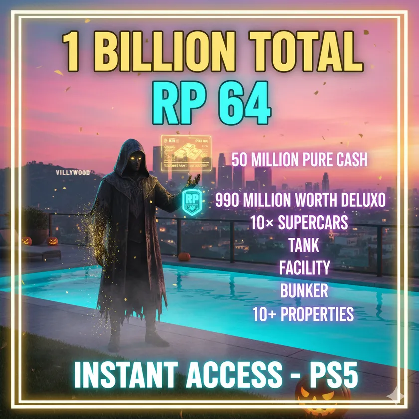 🛰️ Fastplay 🛰️ GTA 5 | PS5 🛰️ 1 Billion Total ( 50 Million Pure Cash + 990 Million Worth Deluxo ) 🛰️ 10x Supercars 🛰️ RP 63