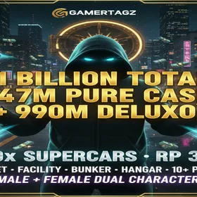 💮 Safe 💮 GTA 5 | PS5 💮 1 Billion Total ( 47 Million Pure Cash + 990 Million Worth Deluxo ) 💮 10x Supercars 💮 RP 37 💮 Tank 💮 Jet 💮